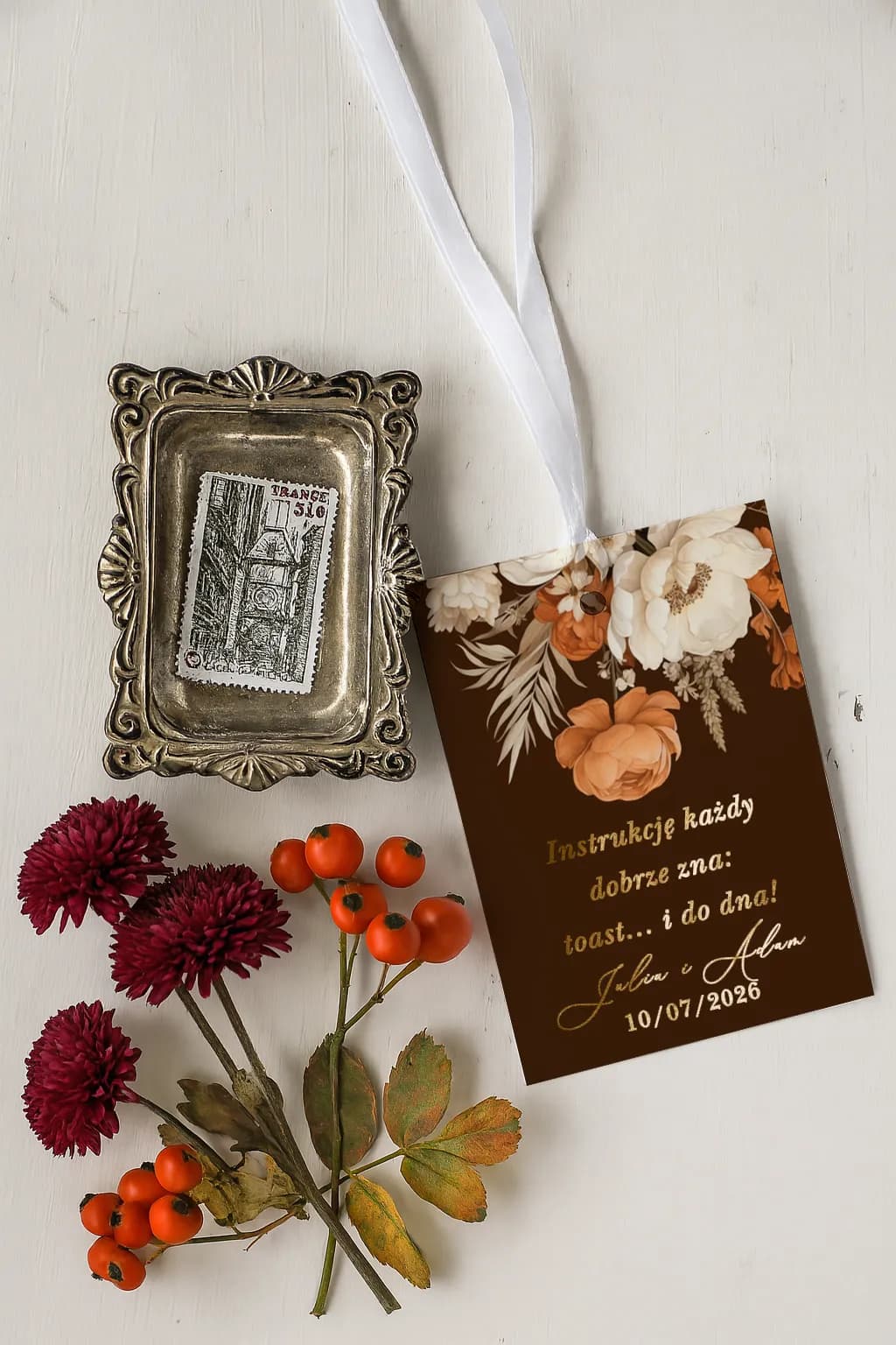 Gold Foiled Boho Wedding Bottle Tags with Peonies – Ruskus No. 4