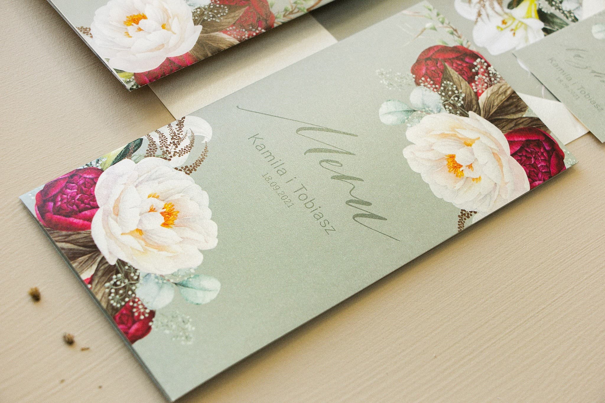 Boho Wedding Menu with Peonies on Pearlescent Paper | Elegant Floral Wedding Menu | Opal No. 9
