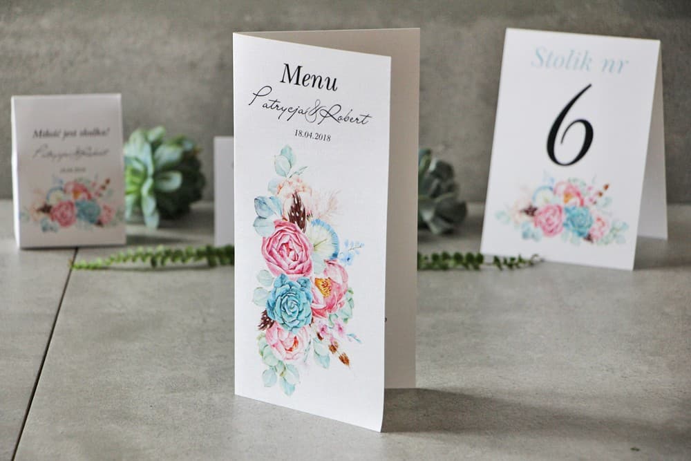 Boho Wedding Menu with Peonies and Succulents, Table Menu Card | Boho Style Wedding Menu | Pistachio No. 24