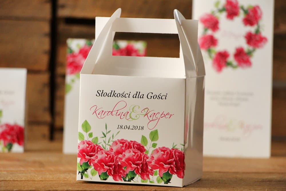 Boîte à Gâteaux Personnalisée avec Œillets Roses | Emballage Carré pour Gâteau de Mariage | Aquarelle n° 18