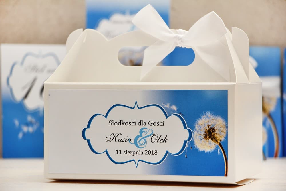 Boîte à Gâteau de Mariage Rectangulaire avec Poignée, Motif Pissenlit | Cadeaux Invités Personnalisés | Felicja n° 11