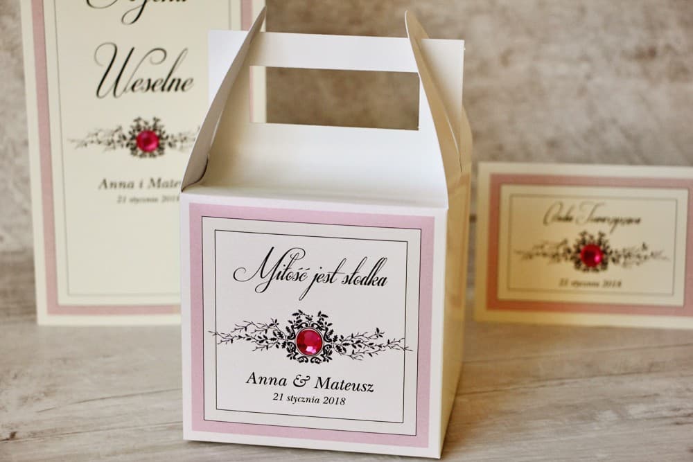 Boîte à Gâteaux avec Poignée, Motif Dentelle et Rose | Emballage Personnalisé pour Gâteaux de Mariage | Z Koronką n° 1