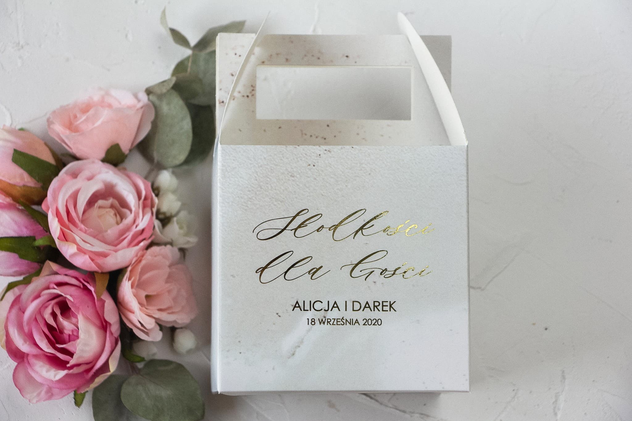 Boîte à Gâteaux de Mariage Carrée Dorée | Emballage Personnalisé Marbre | Marbre n° 1