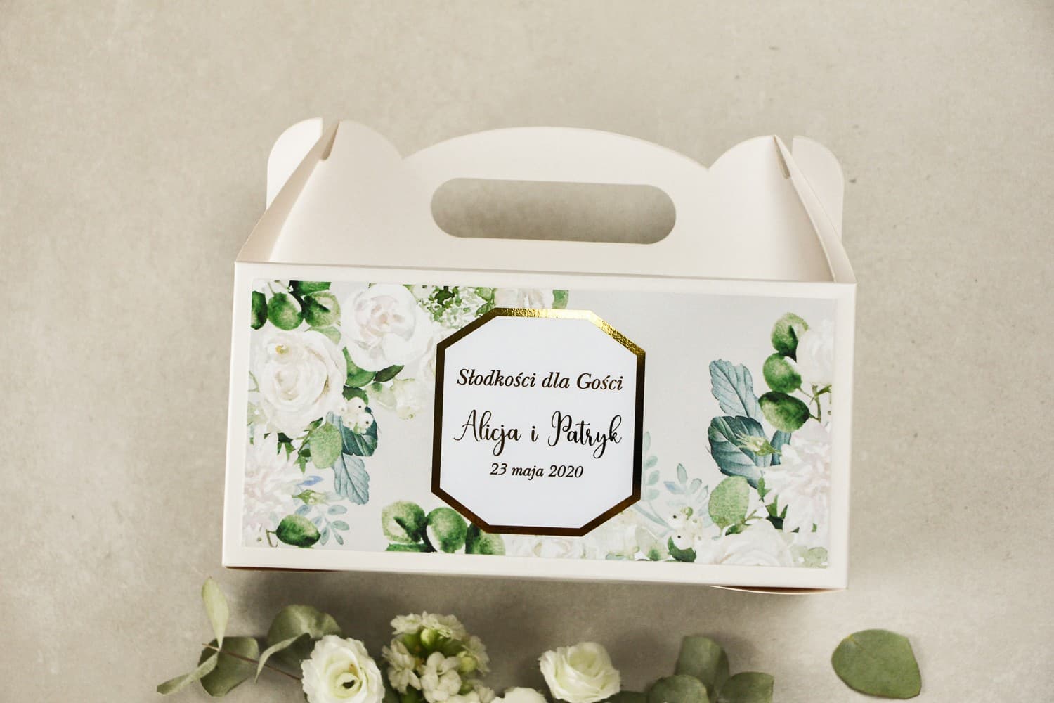 Boîte à Gâteaux de Mariage avec Poignée, Dorée | Emballage Élégant pour Invités | Lotus n° 4