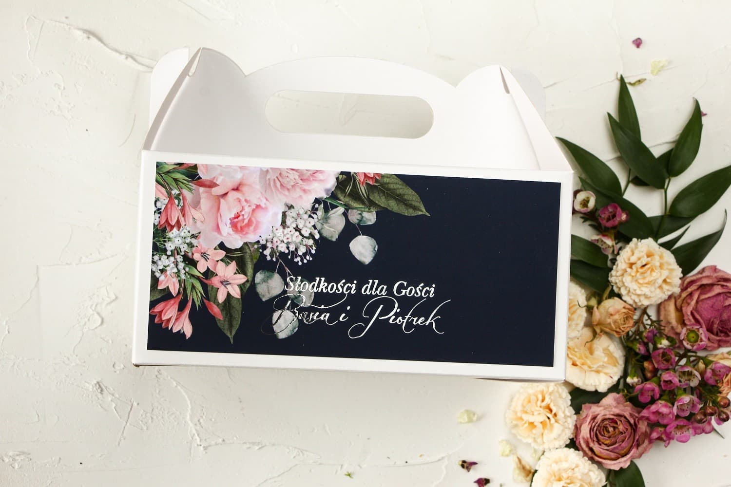 Boîtes Élégantes pour Gâteaux de Mariage avec Poignée | Motif Pivoines | Pastel n° 3