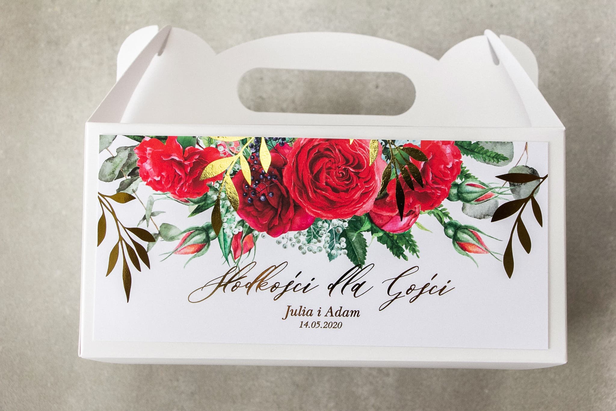 Boîtes à Gâteaux Rubin n° 8 – Remerciements Dorés avec Roses