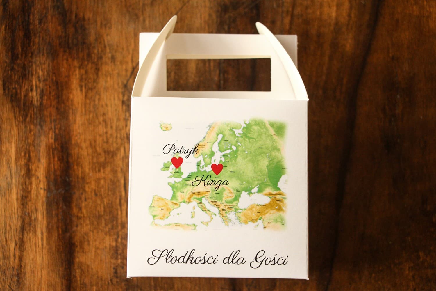 Scatola quadrata per torta nuziale con mappa Europa Bomboniere per ospiti di nozze. Scatola quadrata per torta con mappa Europa