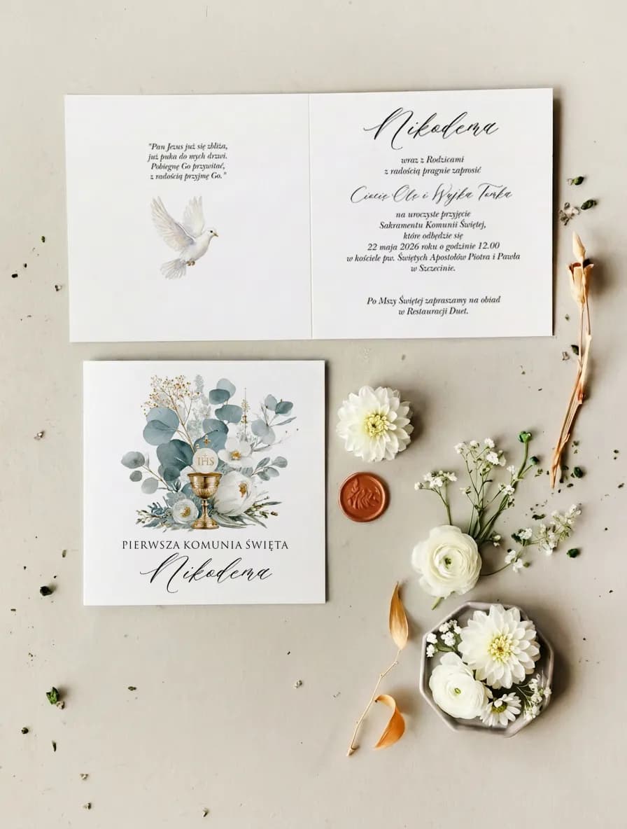Eucalyptus and IHS Chalice Communion Invitations β Matylda No. 13