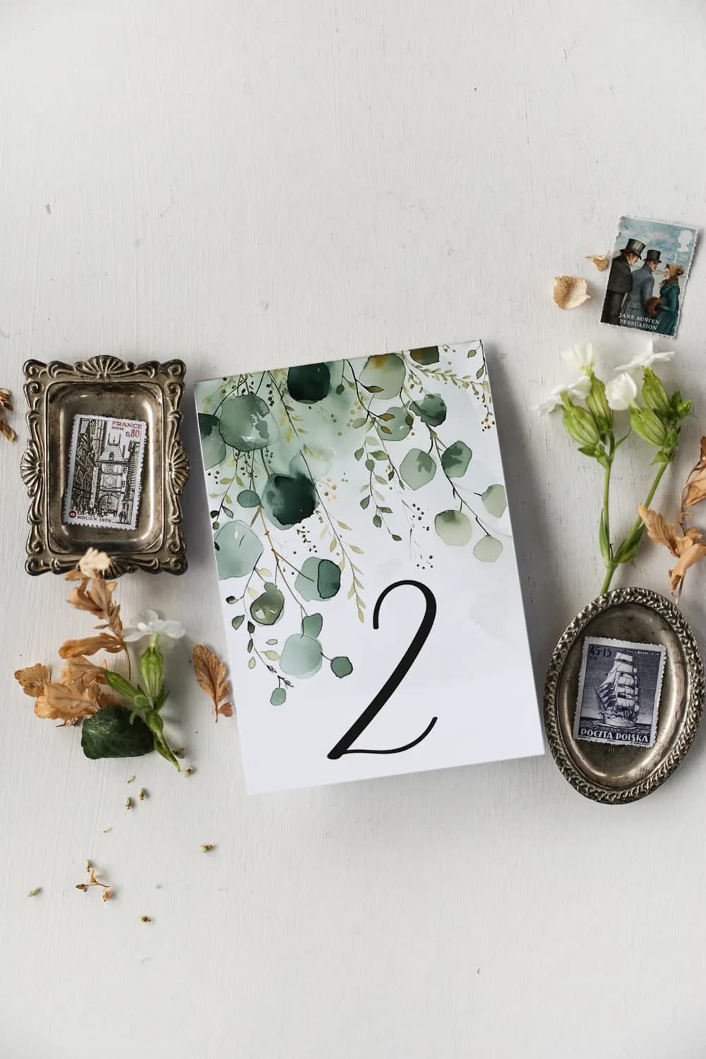 Eucalyptus Wedding Table Numbers | Freestanding Botanical Table Cards | Impresja No. 7