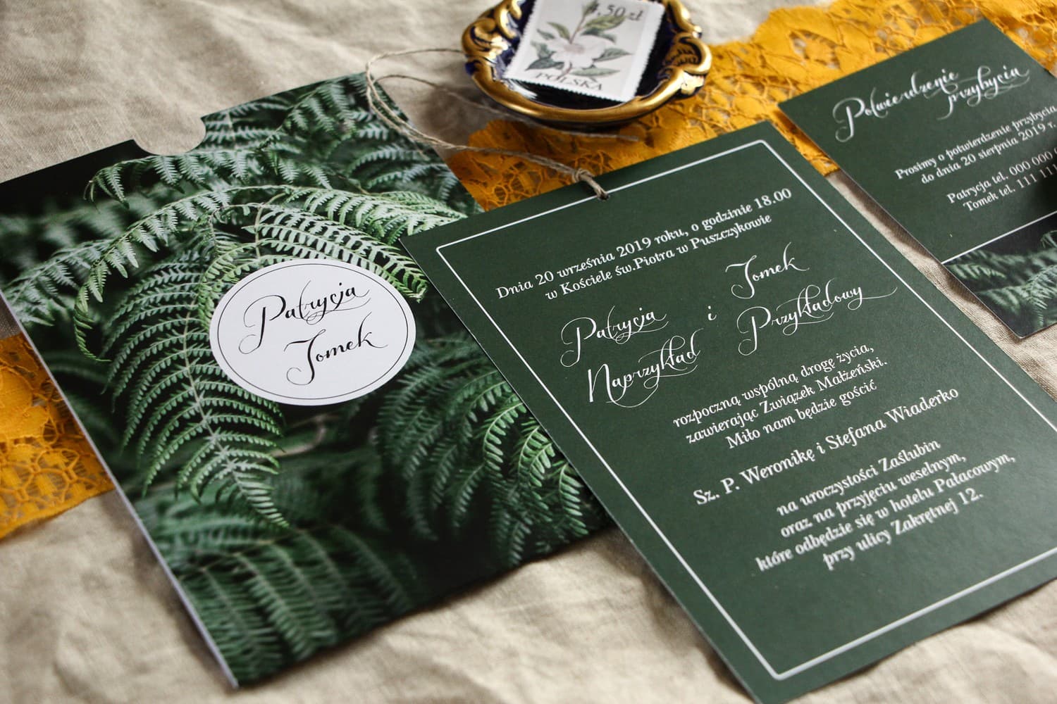 Green Fern Pocket Wedding Invitation – Botanik No. 1
