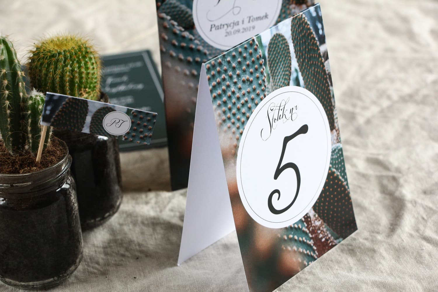 Standing Wedding Table Numbers with Cactus | Botanical Table Cards | Botanic No. 4