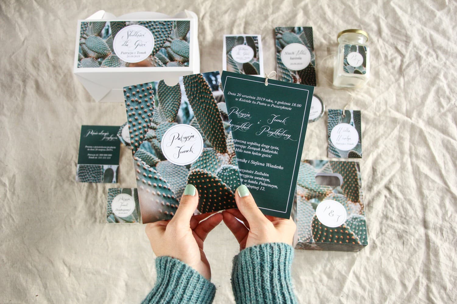 Boho Hochzeitseinladungen im Etui mit Kaktus-Motiv – Botanik Nr. 4