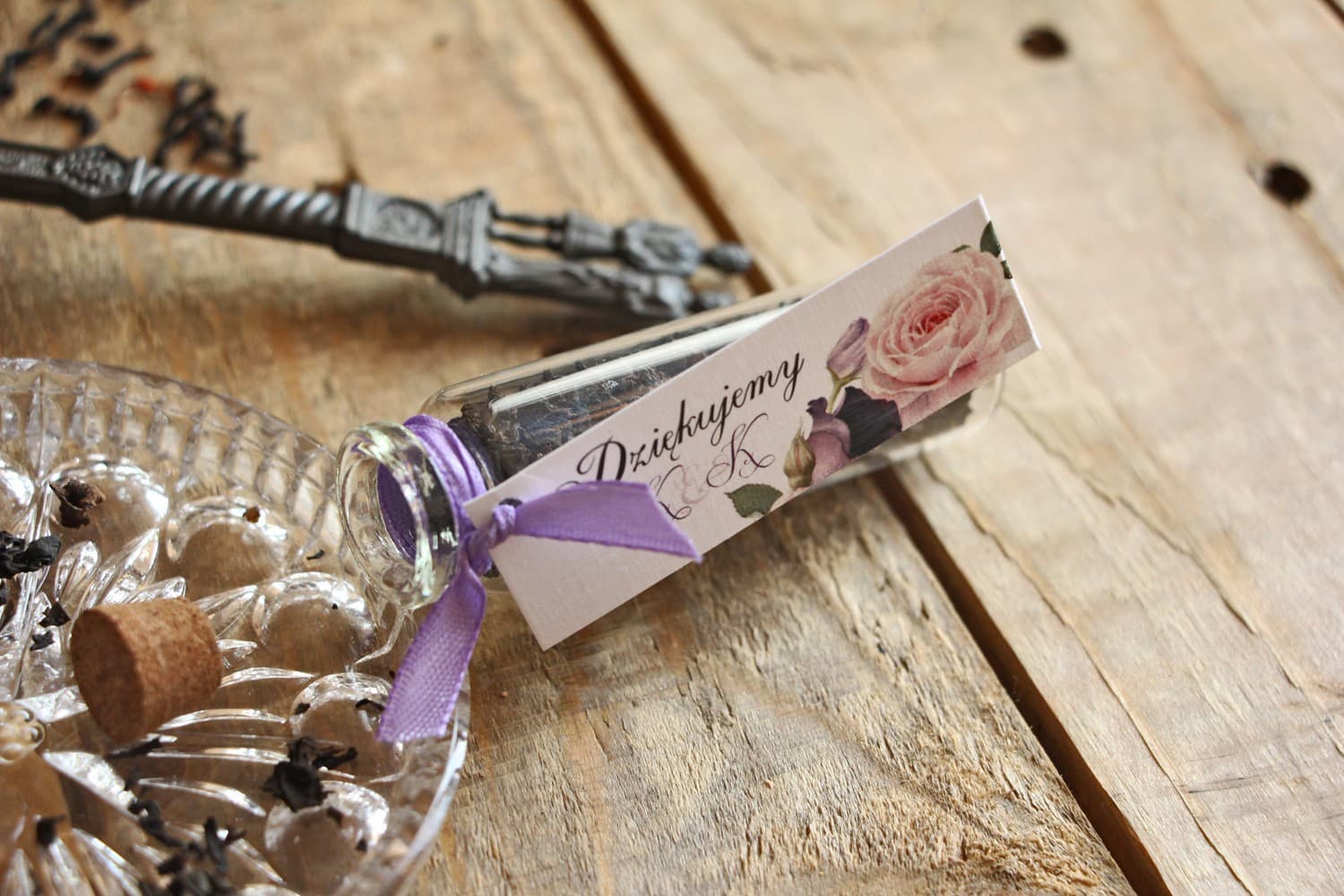 Detalles para Invitados Té en Vial con Rosa | Regalos de Boda Originales | Acuarela nº 16