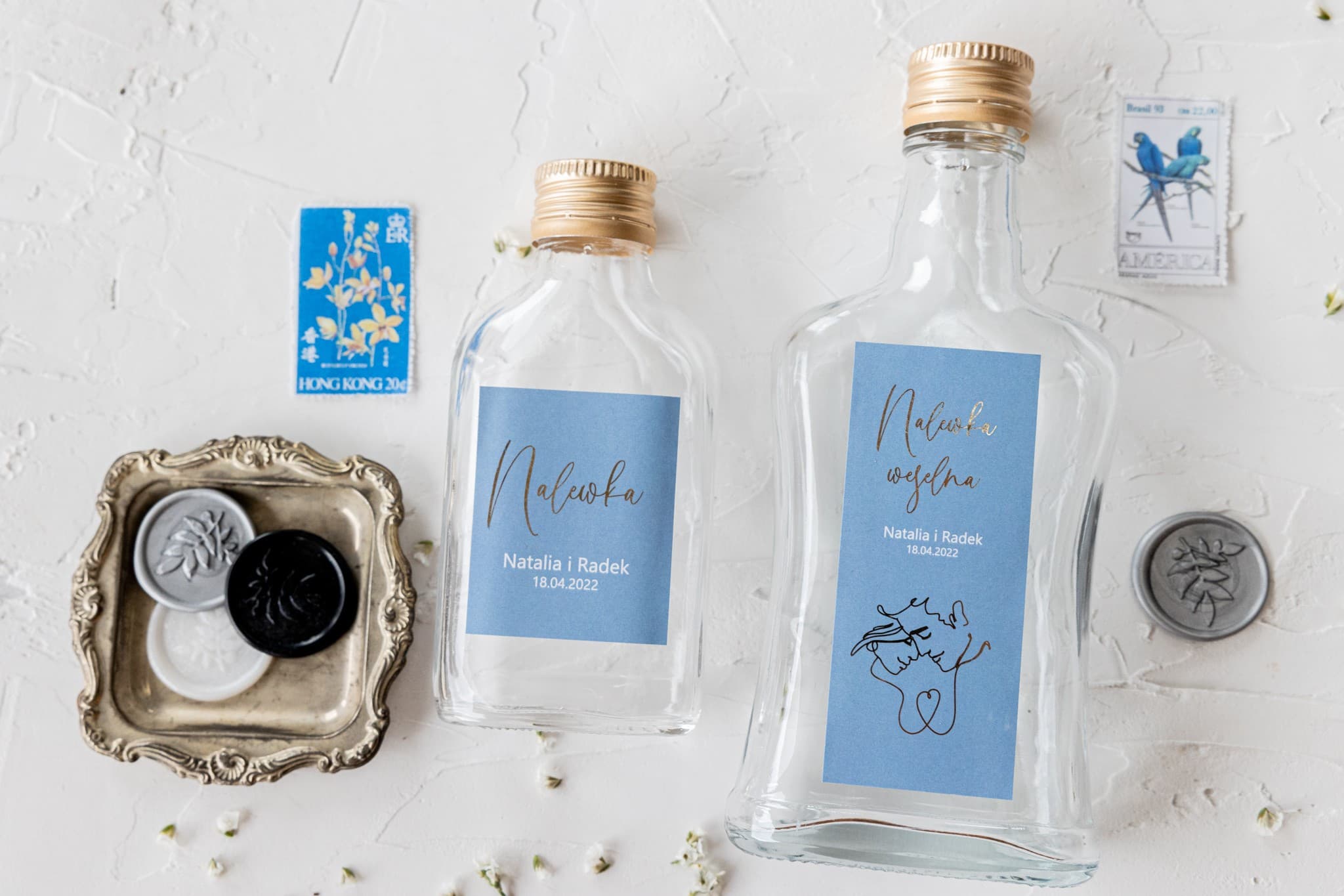 Botellitas para Licor de Boda Dusty Blue con Dorado | Detalles para Invitados, Recuerdos de Boda | Jaspis nº 4