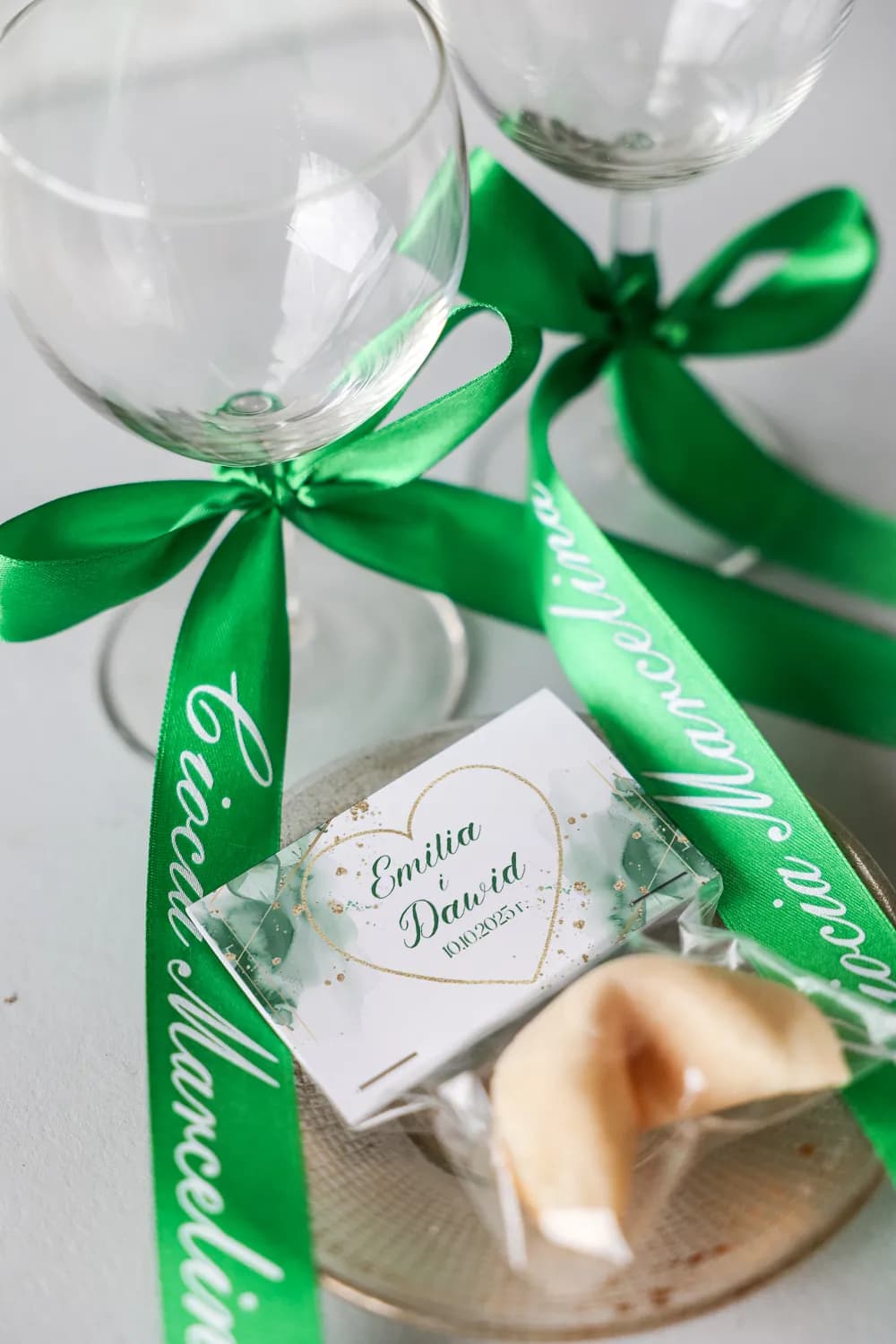 Satin No. 1 Wedding Place Cards – Bottle Green Ribbon Name Tags