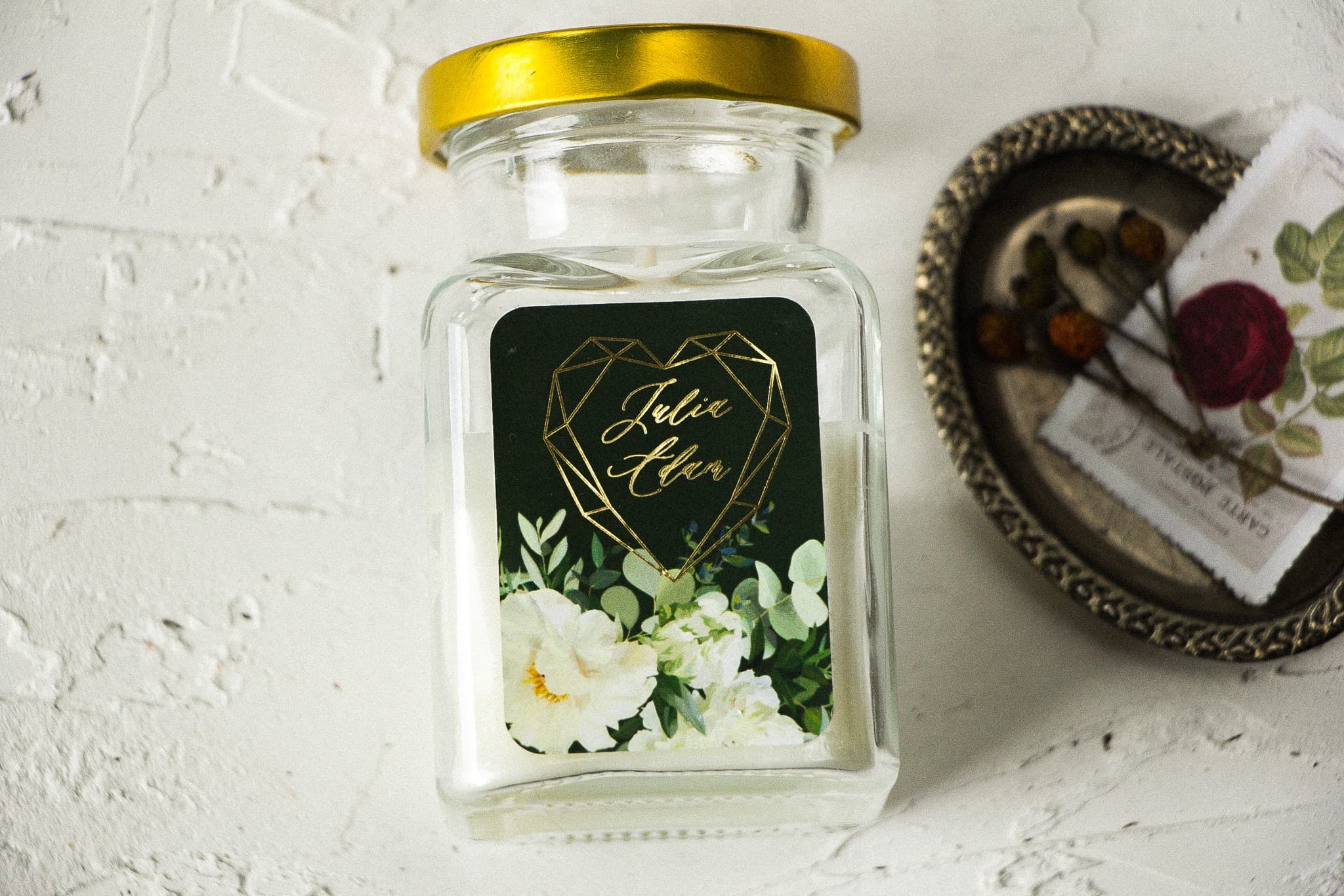 Bougie Parfumée Szafirowe n° 6 – Cœur Doré et Remerciement Invités