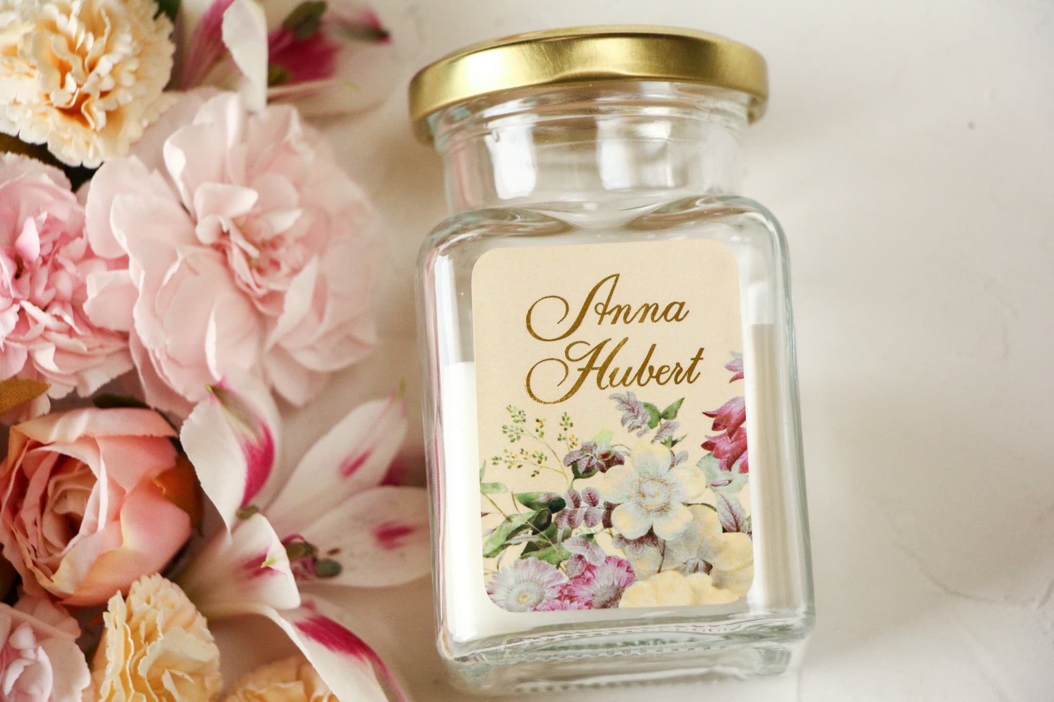 Bougie Soja Szafirowe n° 1 – Remerciement Invités avec Roses et Eucalyptus