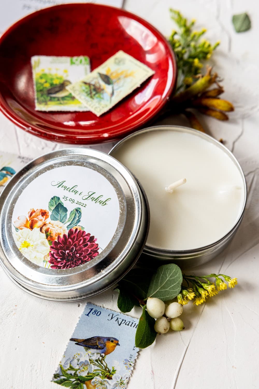 Bougies Parfumées en Boîte Cadeau Invités | Cadeaux Élégants Dahlia Bordeaux | Korani n° 13