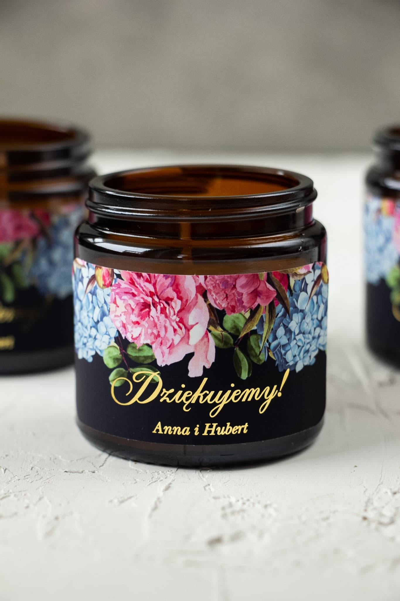 Bougie parfumée mariage pivoine Bougie de soja personnalisée pour mariage avec fleurs roses et dorure