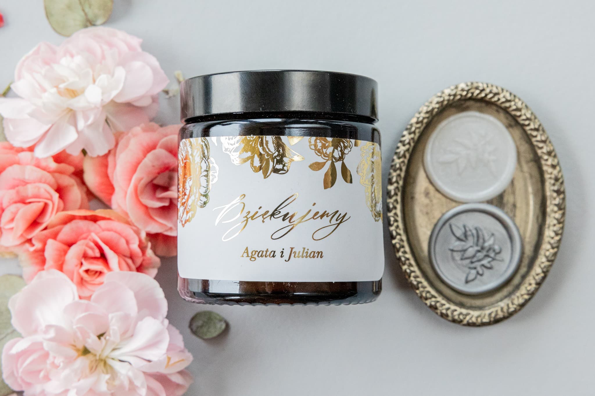 Bougies de Soja Élégantes Pivoine Dorée | Remerciements Invités Mariage Glamour | Onyks n° 3