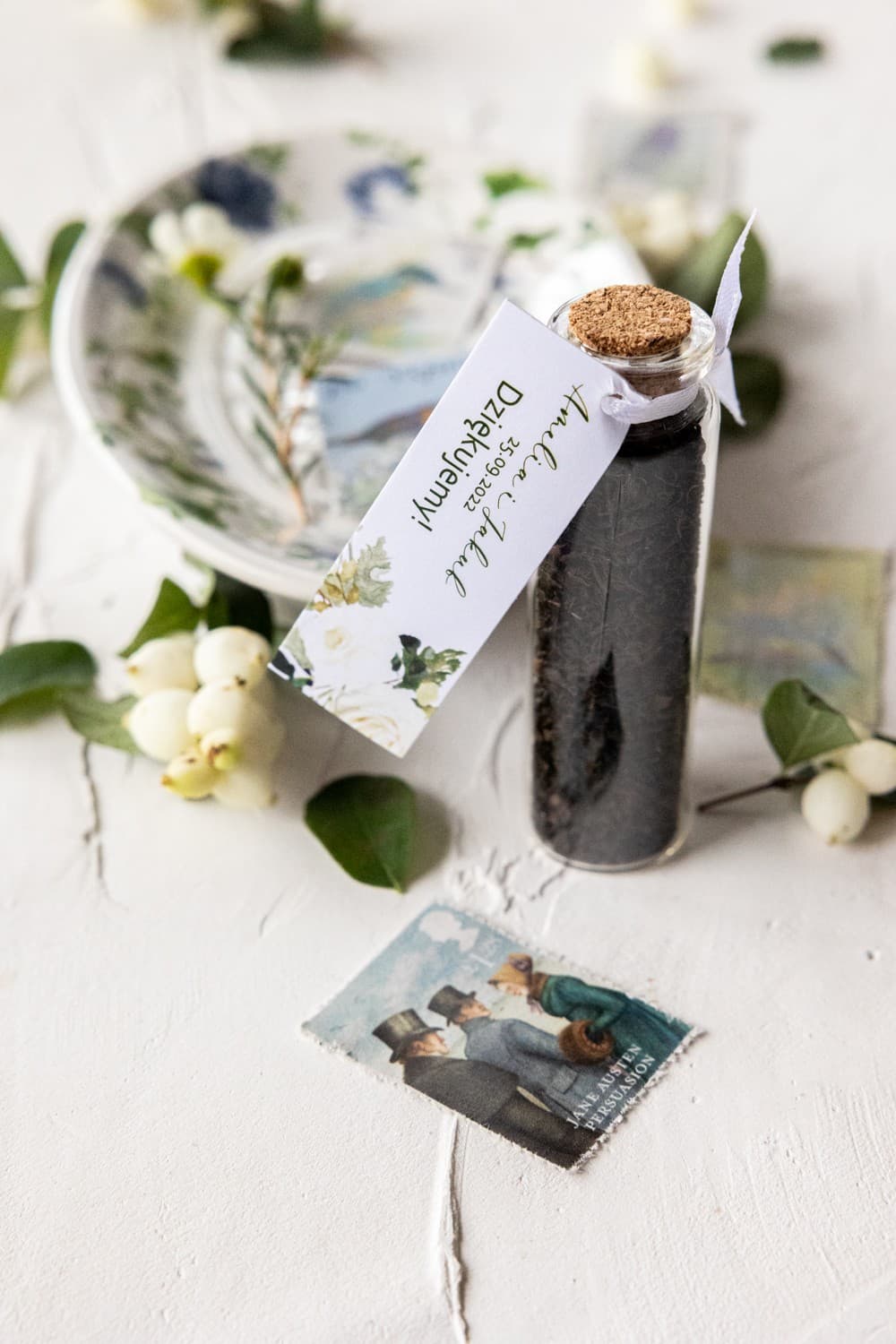 Petites Bouteilles de Thé Remerciements Invités | Cadeau de Mariage Roses Blanches | Korani n° 12