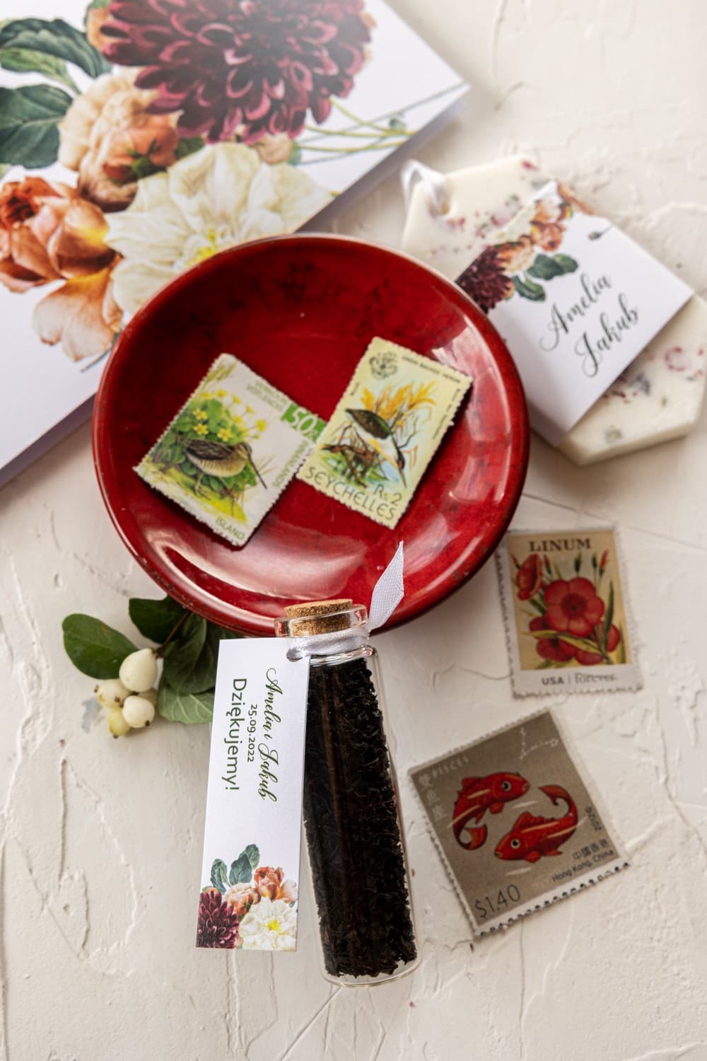 Remerciements Invités Thé en Bouteille avec Bouchon de Liège | Cadeaux de Mariage avec Dahlia | Korani n° 13