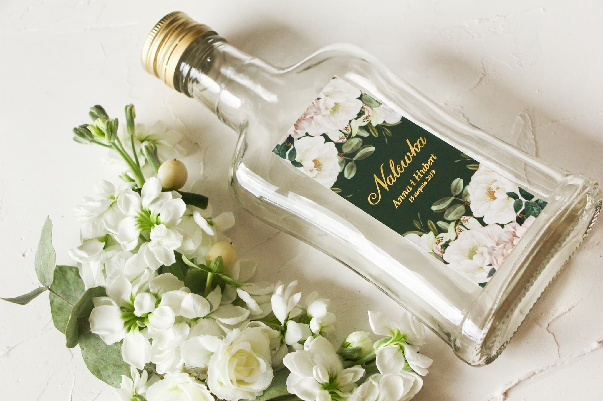Élégantes Bouteilles de Liqueur de Mariage avec Étiquette Dorée | Cadeaux Invités | Szafirowe n° 3