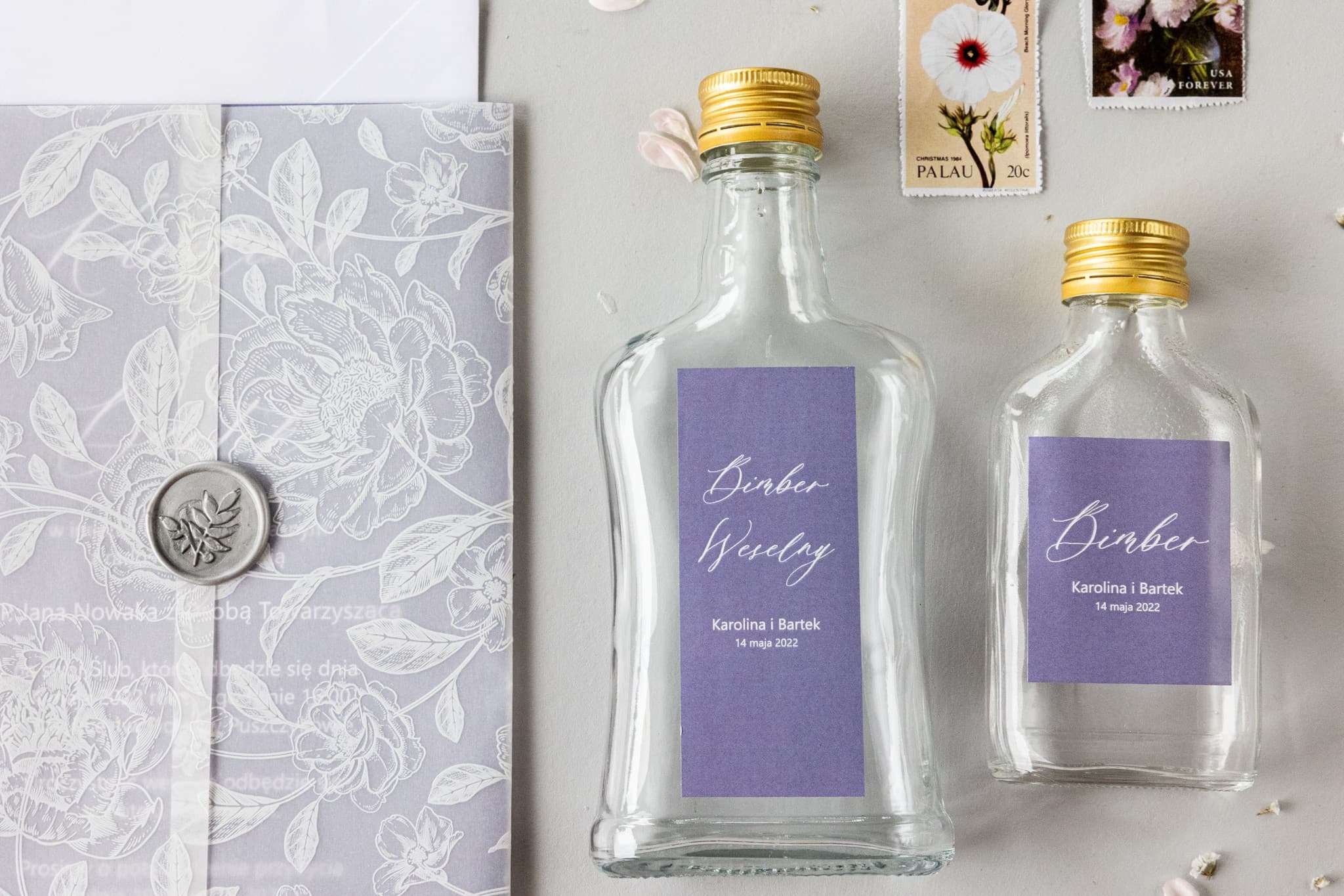 Bouteilles à Liqueur Dorées Motif Lavande | Cadeaux Invités Personnalisés | Nefryt n° 3