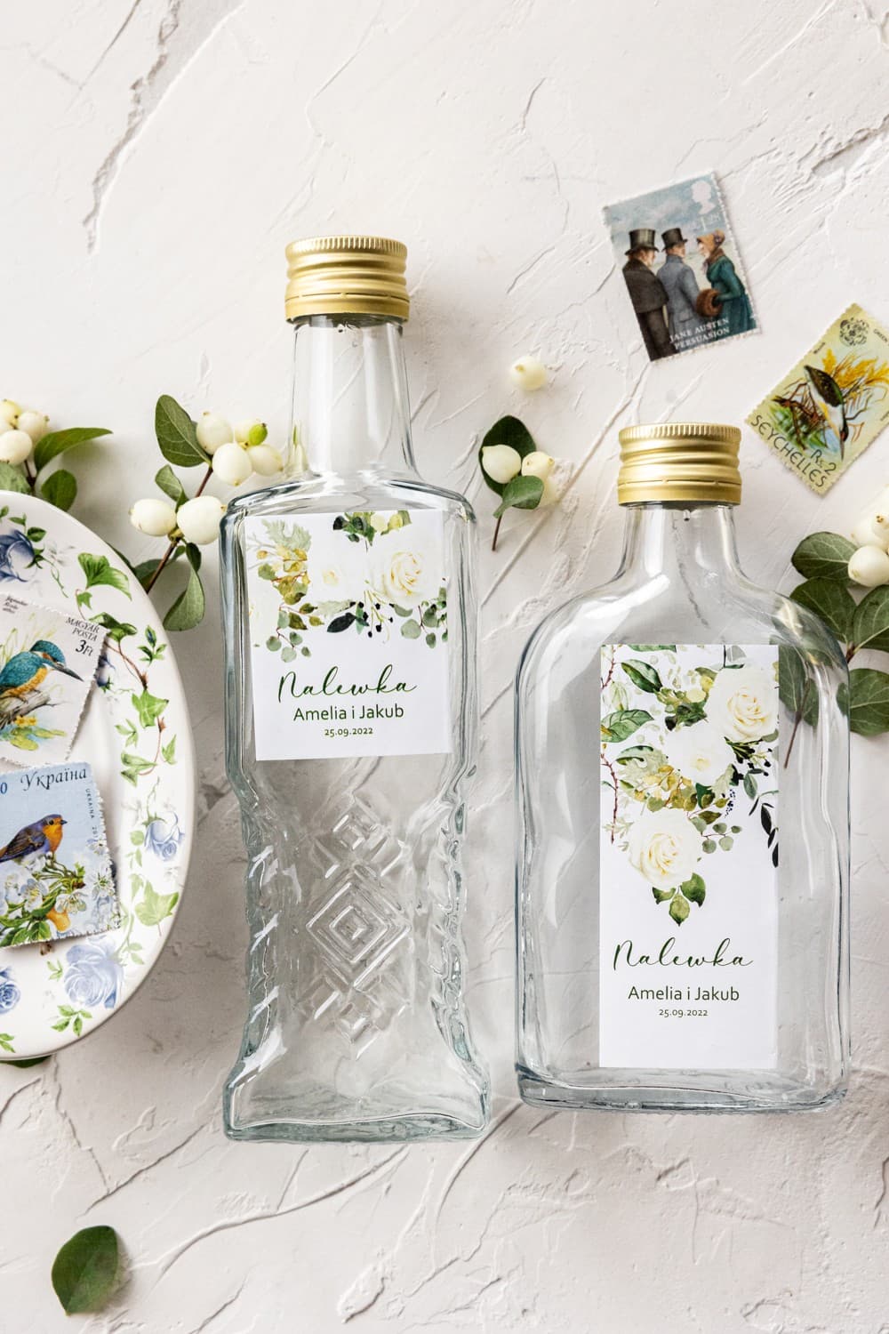 Bouteilles Élégantes pour Liqueurs Roses Eucalyptus | Remerciements pour les Invités de Mariage | Korani n° 12