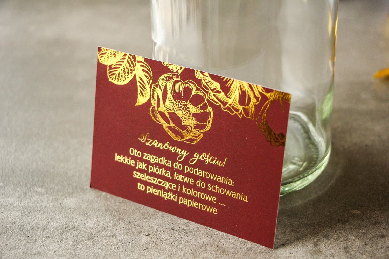 Burgundy Glamour Wedding Invitation Insert Gold Foiled Roses | Money Poem, RSVP Card | Brilant No. 4
