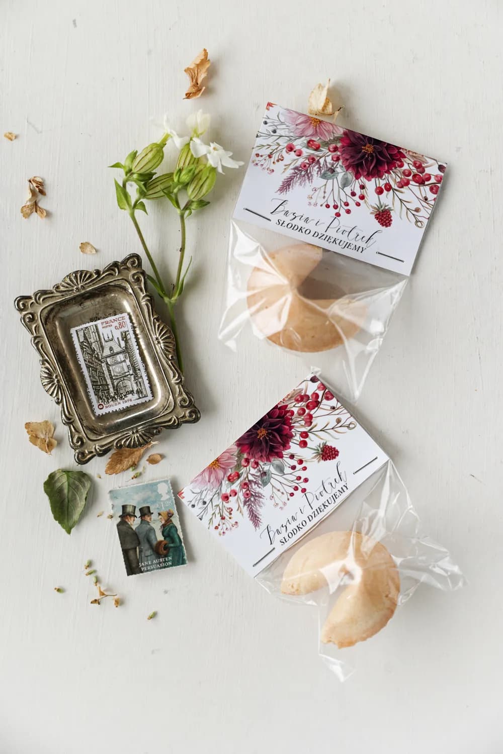 Burgundy Peony Fortune Cookie Wedding Favour | Guest Gifts | Impresja No. 6