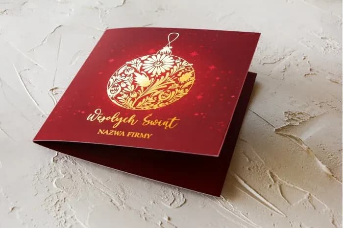 Elegant Christmas Cards with Red Bauble and Foiling | Business Holiday Cards with Logo | KP1