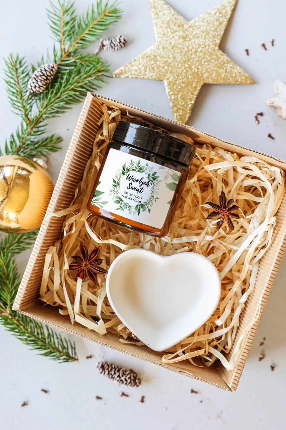 Business Gift Box with Soy Candle and Heart Dish | Client and Employee Gifts | Eco Nature Box No. 21