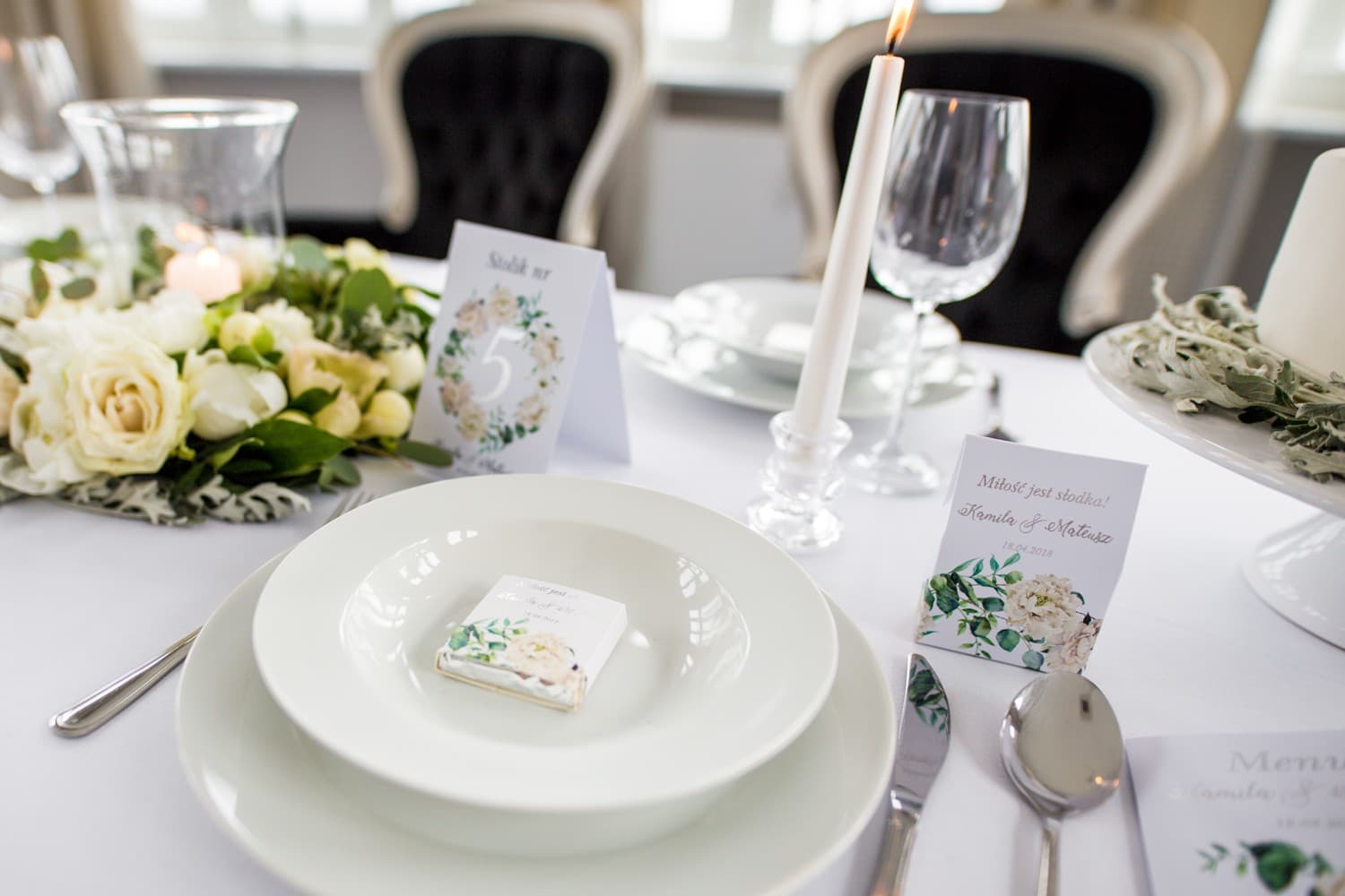 Chocolats de Mariage avec Pivoines et Eucalyptus, Inscriptions Argentées | Cadeaux Invités | Cykade n° 15