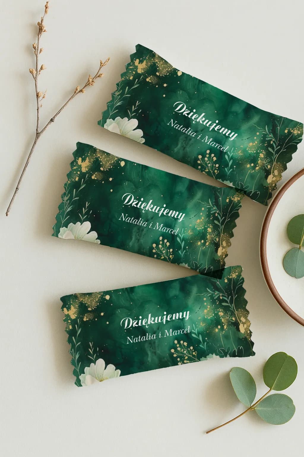 Fudges de Mariage Vert Sapin et Or | Remerciements Invités Élégants | Impresja n° 14