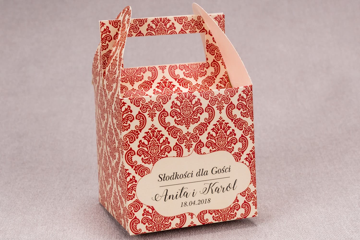 Caja para tarta de boda con asa, personalizada | Embalaje elegante para invitados | Madras n.º 5