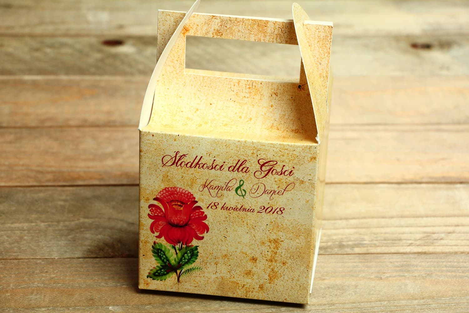 Cajas para tarta de boda con asa, personalizadas | Agradecimientos folclóricos para invitados | Folk n.º 5