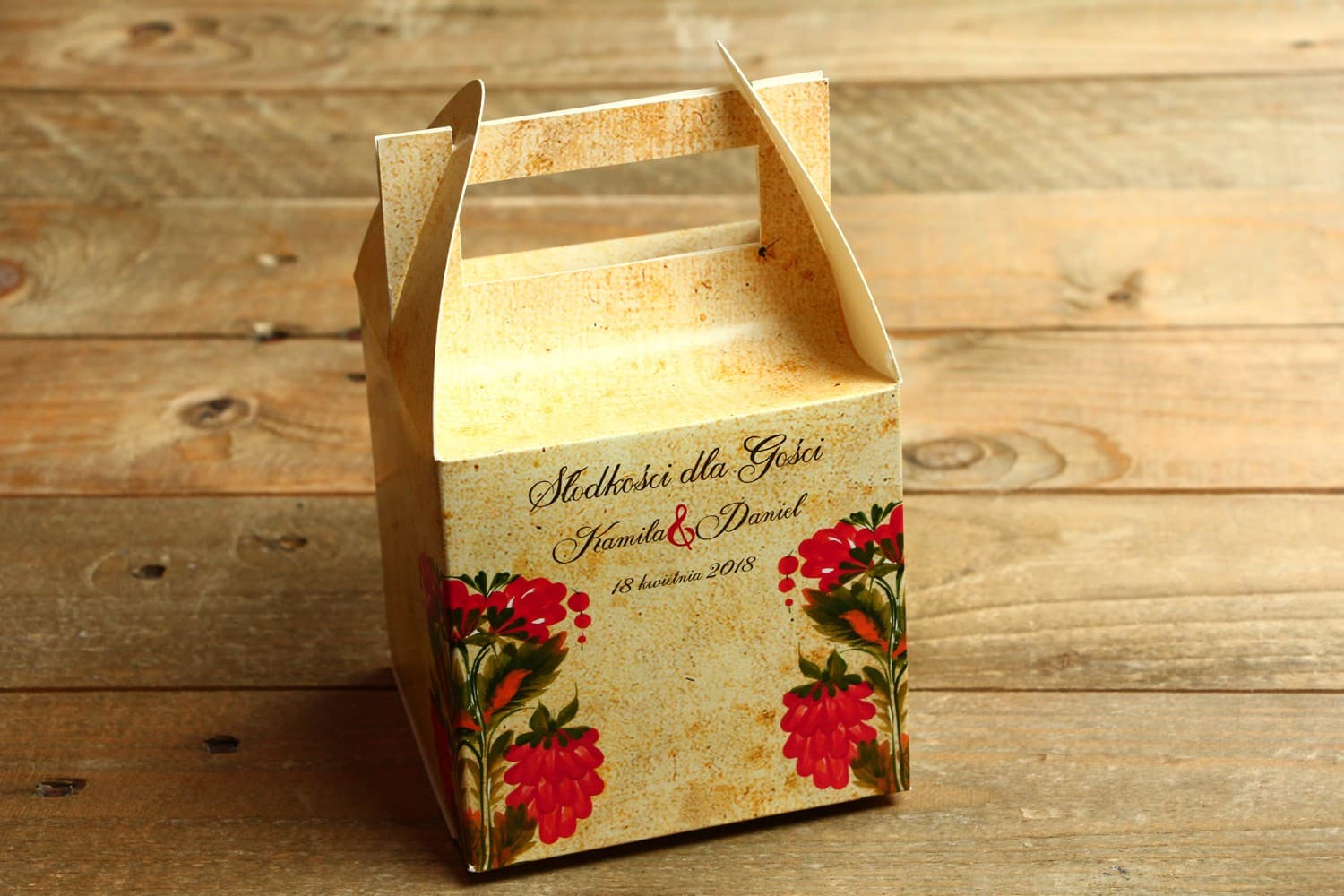Cajas para tarta de boda folk con asa | Agradecimientos personalizados para invitados | Folk n.º 7