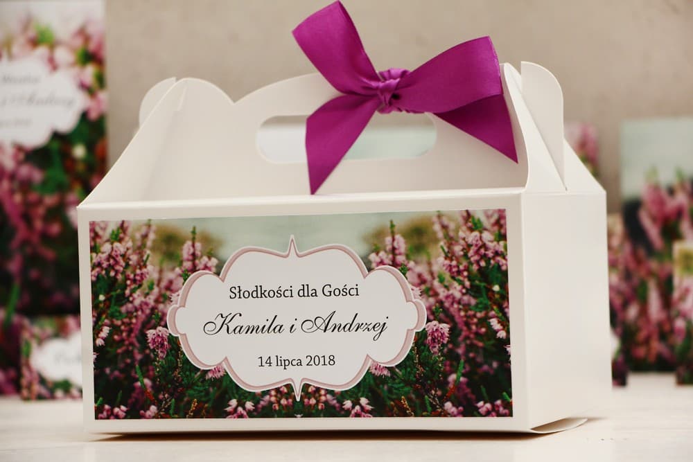 Caja para Dulces con Brezos, Embalaje Personalizado para Repostería | Recuerdos para Invitados de Boda | Felicja nº 1