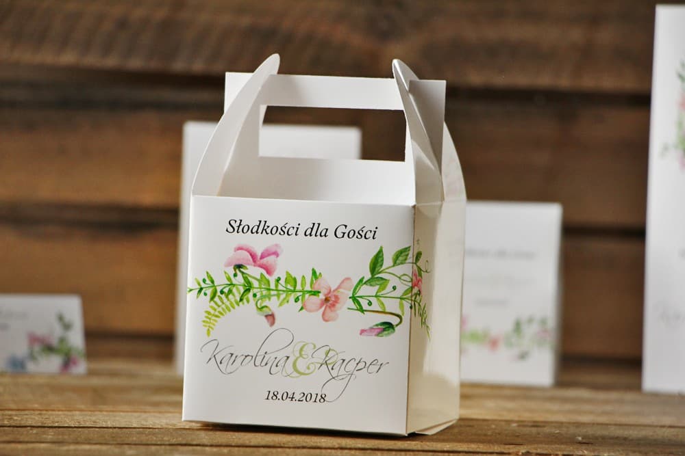 Cajas Cuadradas para Pastel de Bodas con Violetas y Personalización | Embalaje de Dulces para Invitados | Acuarela nº 4