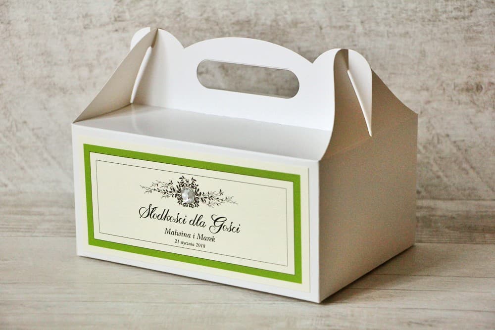 Elegante Caja para Pastel de Bodas con Encaje y Circonita, Personalizada | Agradecimiento para Invitados | Con Encaje n.º 6