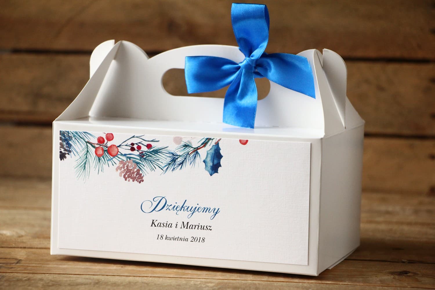 Cajas de pastel de bodas de invierno con asa, agradecimientos personalizados para invitados | Flores Pintadas nº 24