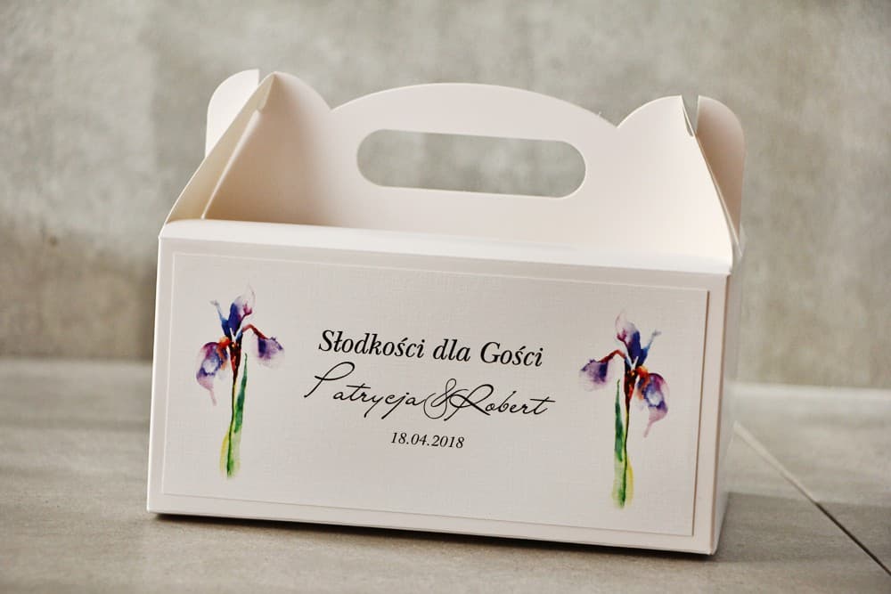 Caja de pastel personalizada con lirio en acuarela | Cajas para pastel de boda para invitados | Pistacho nº 10