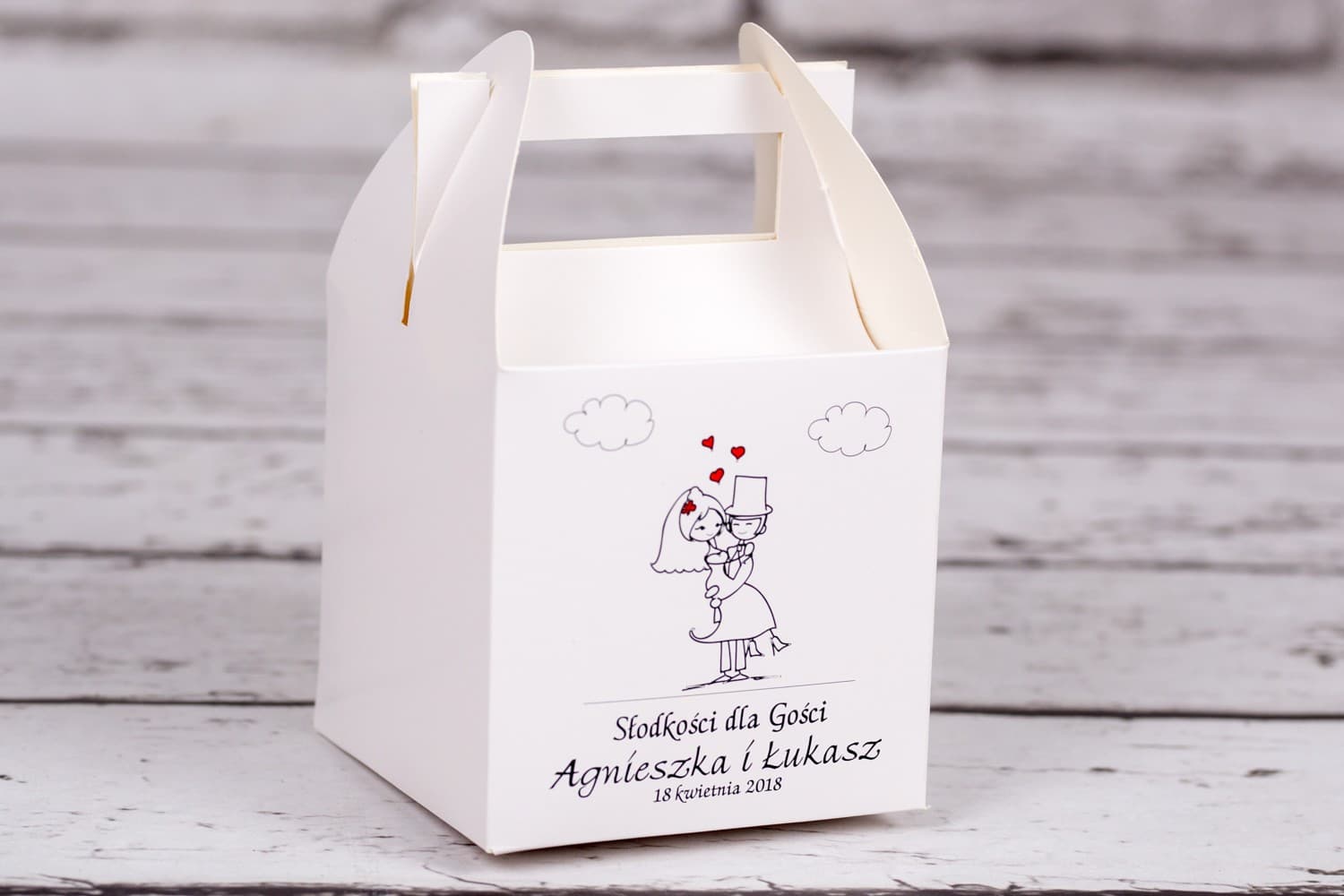 Cajas para Tarta de Boda con Asa | Impresión Personalizada con Pareja de Novios | Bueno n.º 8