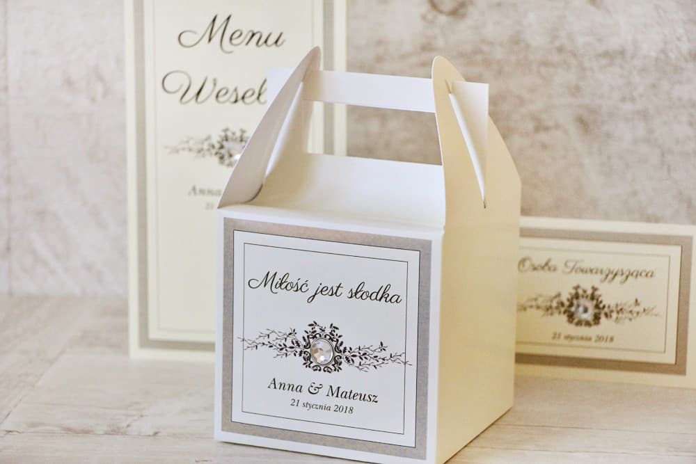 Elegante caja para tarta con encaje y circonita, agradecimiento personalizado | Cajas para tarta de boda | Con Encaje nº 7