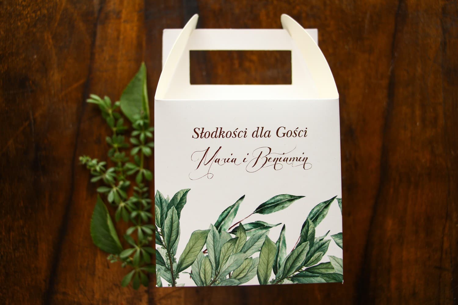 Caja para tarta para invitados con asa diseño botánico | Embalaje para dulces de boda | Índigo n.º 2