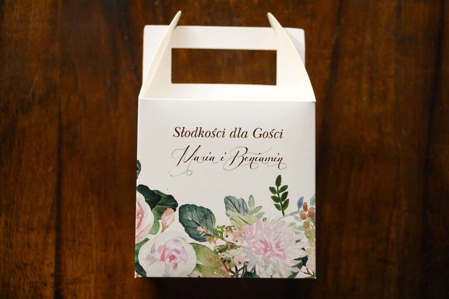 Cajas para tarta con asa y flores | Detalle para Invitados de Boda | Indygo N.º 5