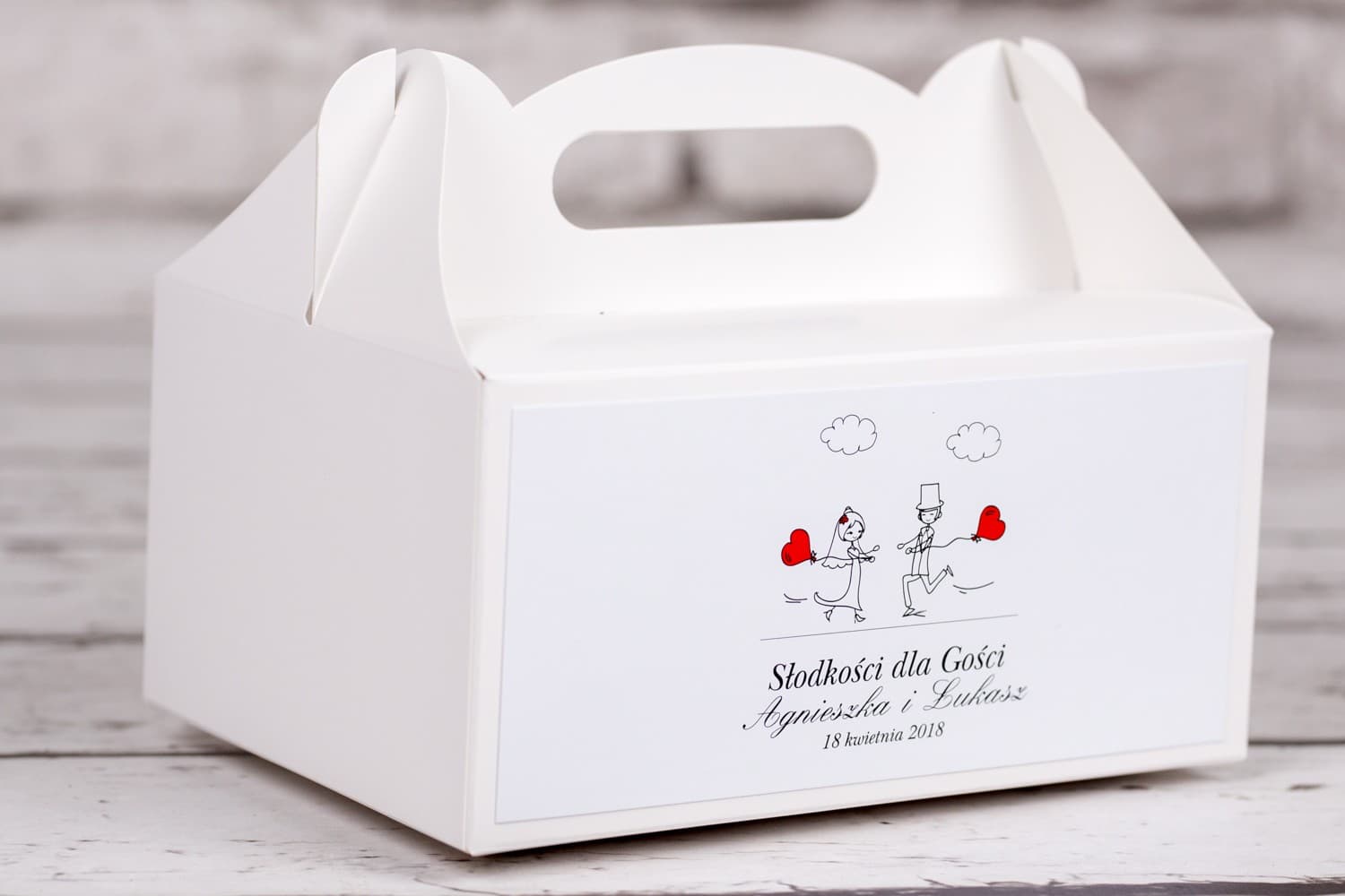Cajas para tarta de boda con asa y personalización | Agradecimiento para invitados con diseño de Pareja de Novios | Bueno n.º 5