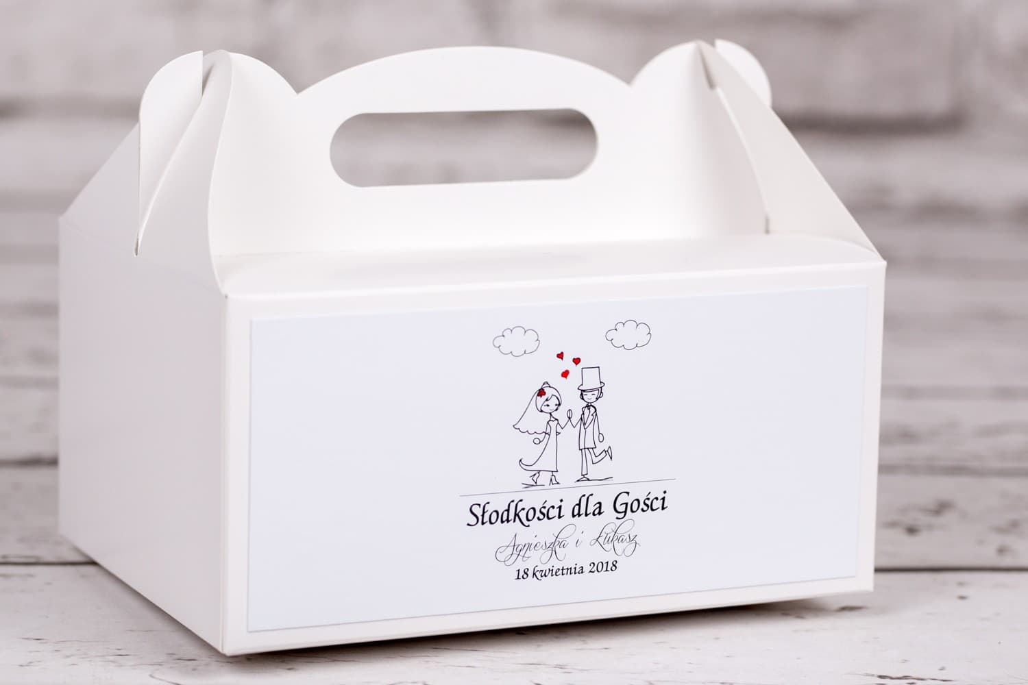 Cajas para Tarta de Boda con Estampado de Pareja de Novios | Envases Personalizados con Asa | Bueno n.º 2