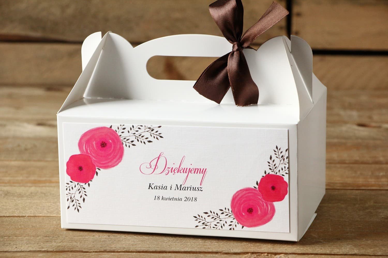 Cajas para tarta de boda con asa, personalizadas | Flores Amarantas | Flores Pintadas nº 19